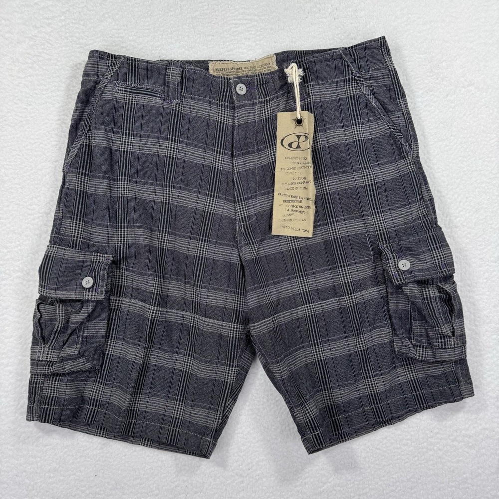 Surplus Apparel Military Academy Shorts Men‎ 38 Gray Plaid Cargo Pockets